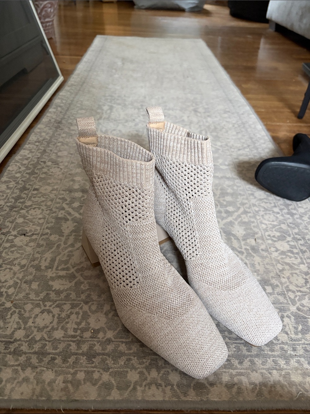 Knit Sock Bootie Heels in Light Beige